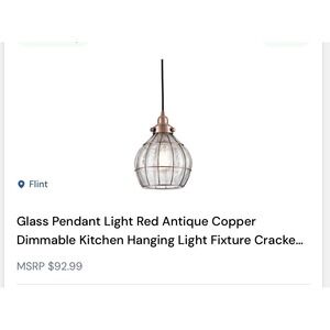 Vintage Style Crackled Glass Pendant Light Fixture – Antique Copper Finish